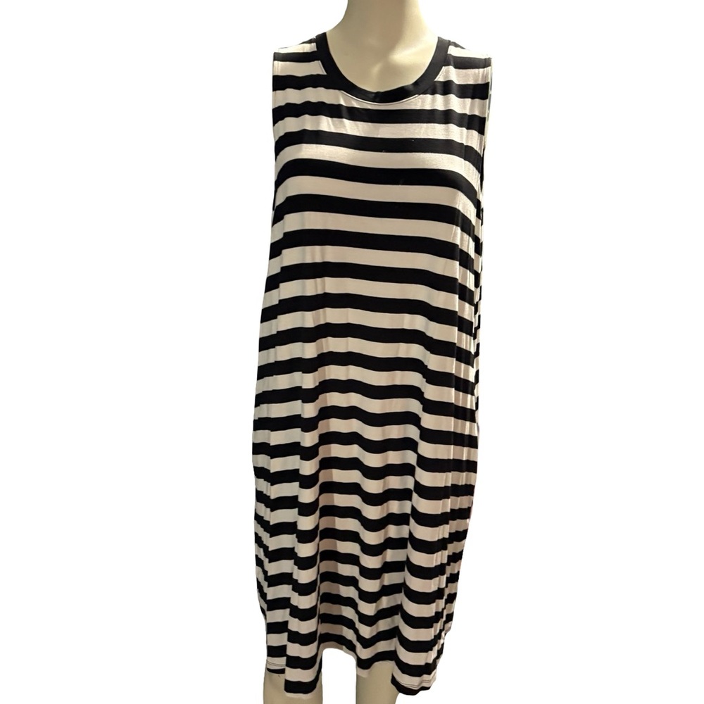 Time and Tru Black and White Striped Midi Dress